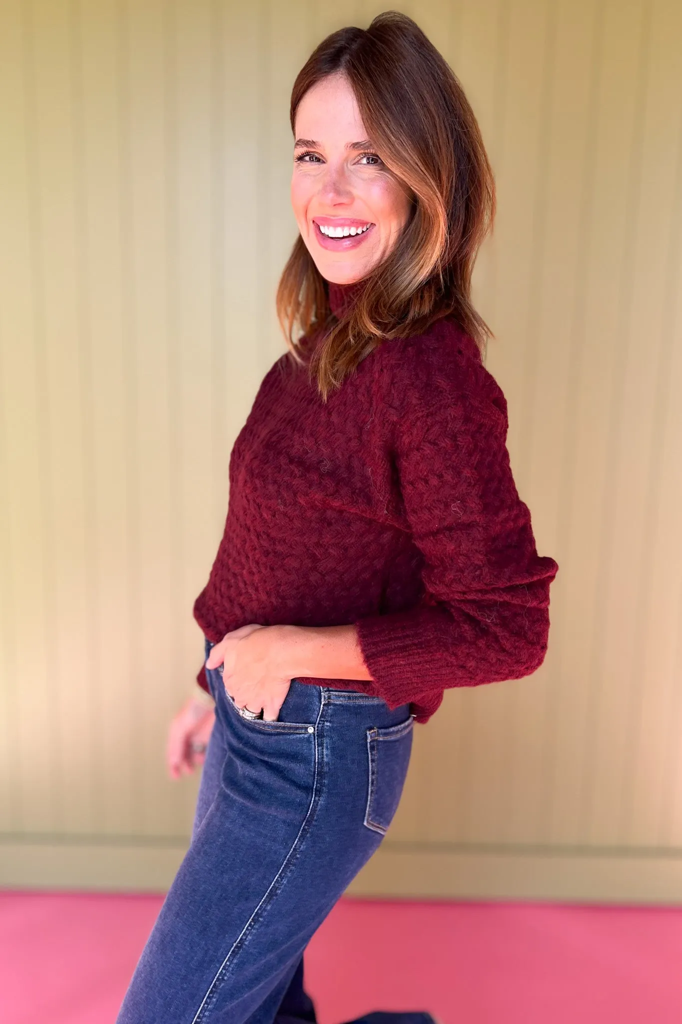 Burgundy Turtleneck Drop Shoulder Sweater *FINAL SALE*