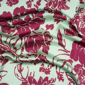 Burgundy/Mint Green Floral Silk Satin