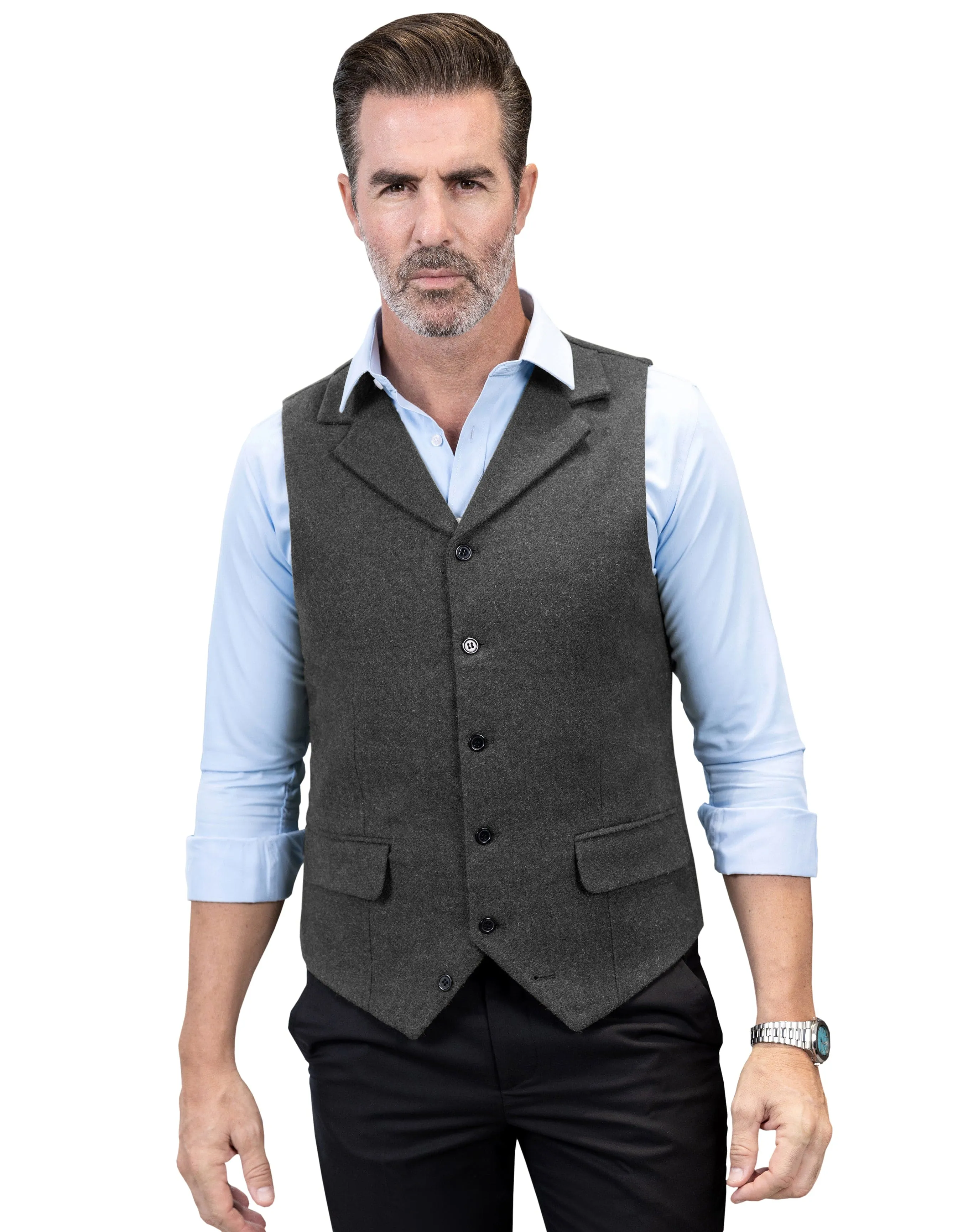 Business Casual Single Breasted Notch Lapel Mens Vest