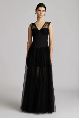 Bustier Tulle Gown - Black