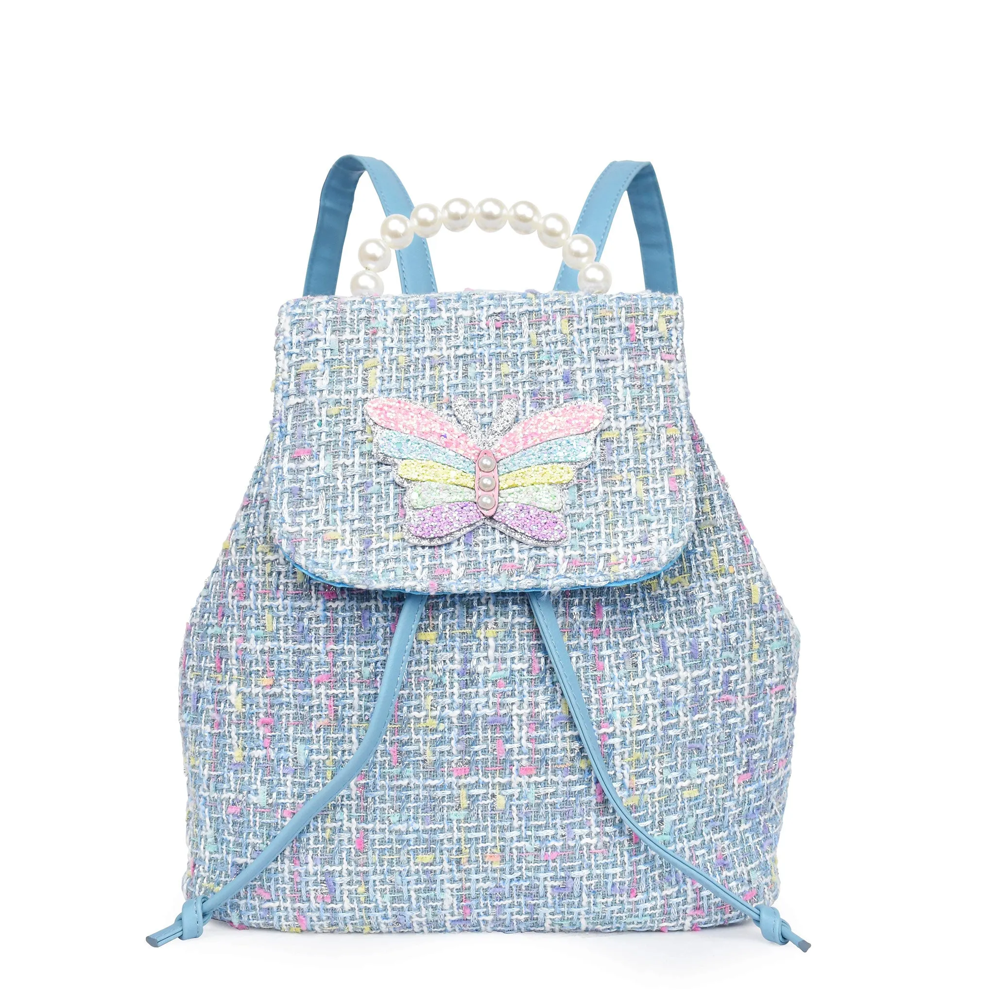 Butterfly Tweed Drawstring Mini Backpack