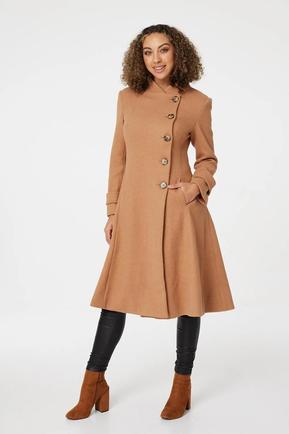 Button Front Funnel Neck Coat