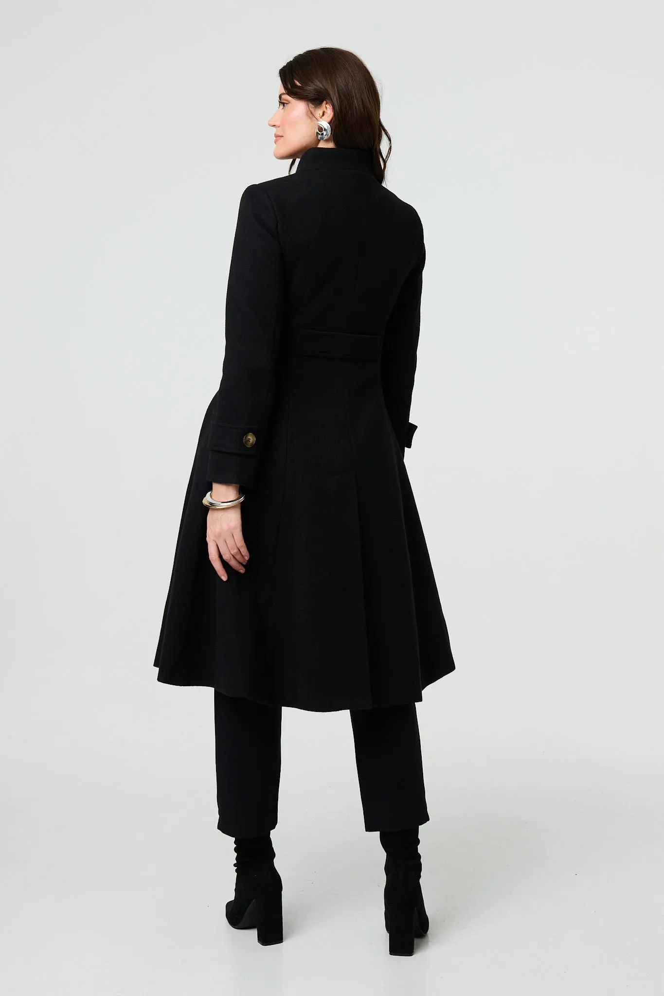 Button Front Funnel Neck Coat