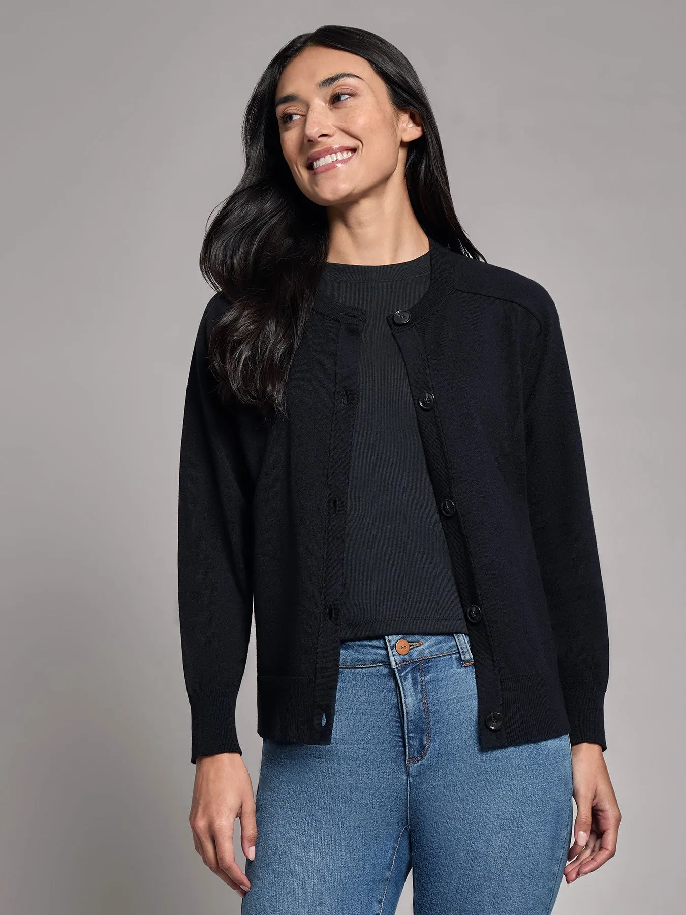 Button-Front Saddle Shoulder Cardigan