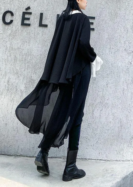 Buy black chiffon Long Shirts Work Outfits asymmetric Plus Size Clothing lapel Dresses