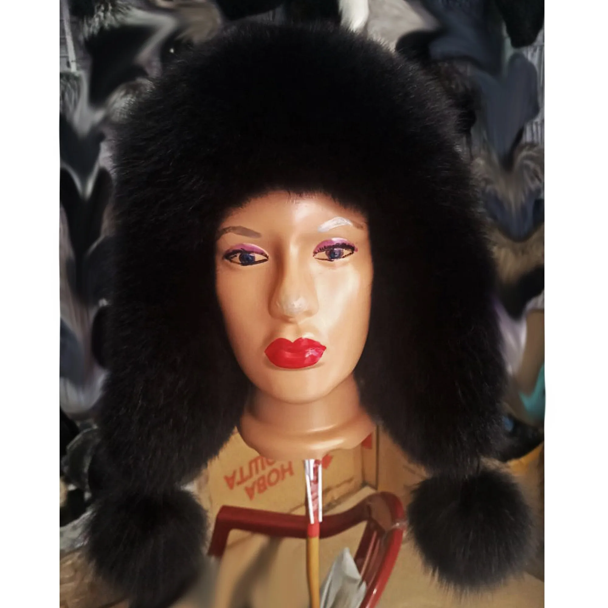 BY ORDER Women Fur Hat, Real Leather Fox Fur Hat, Aviator Hat, Ushanka, Russian Hat, Ski Hat, Leather Hat Ear Flaps, Girl Trapper Hat Black