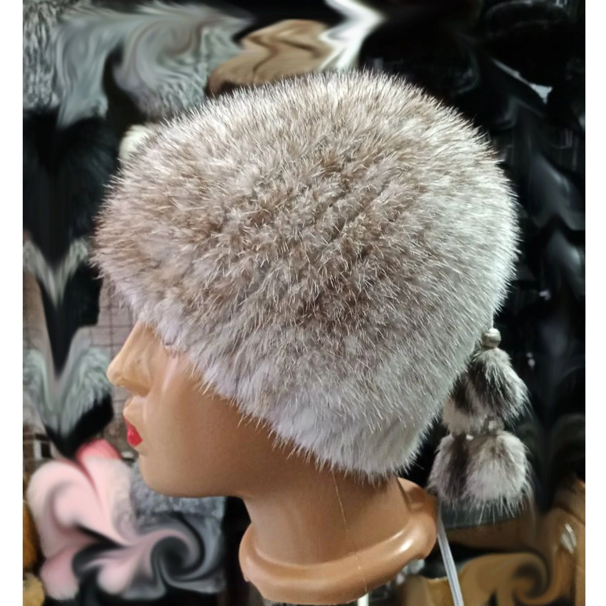 BY ORDER Women Knit Fur Hat, Mink Fur Hat, Fur Hat, Stretchy Fur hat, Mink Fur Hat Girl Fur Hat, Trapper Hat, Real fur Hat, Fluffy hat Gray