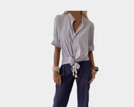 C1. Pale Blue Gray Linen Long Sleeve Shirt - The St. Barts