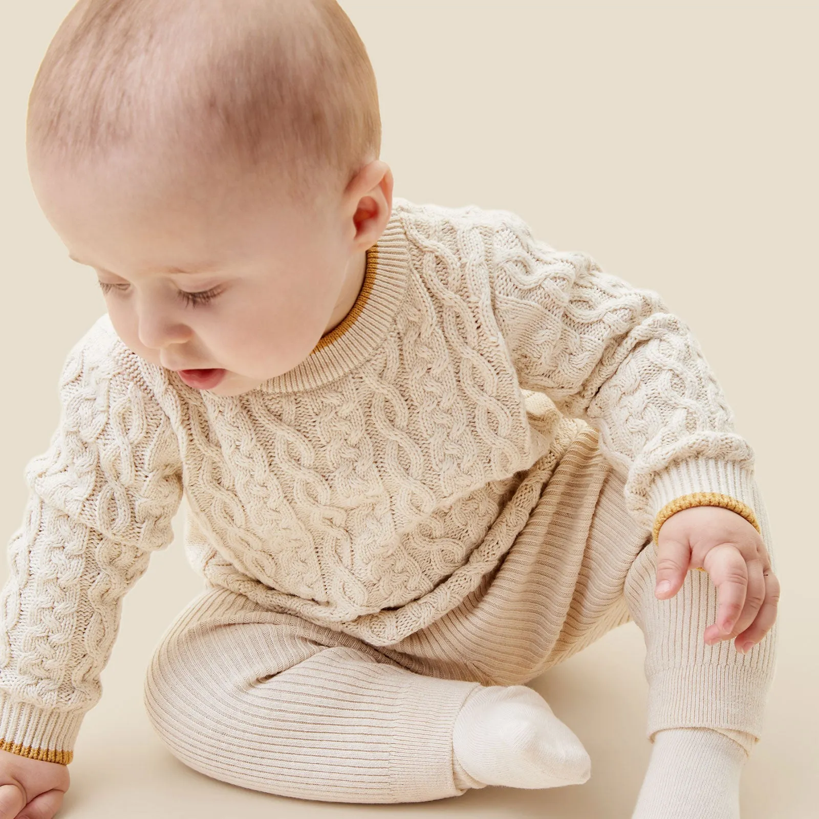 Cable Knit Tipped Jumper & Leggings Outfit