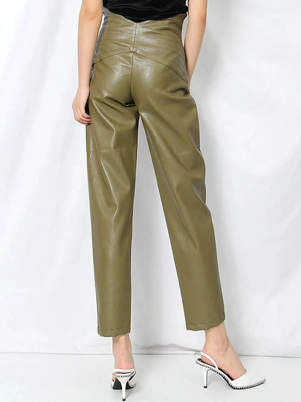 Cailyn Casual Spliced PU Leather Pant