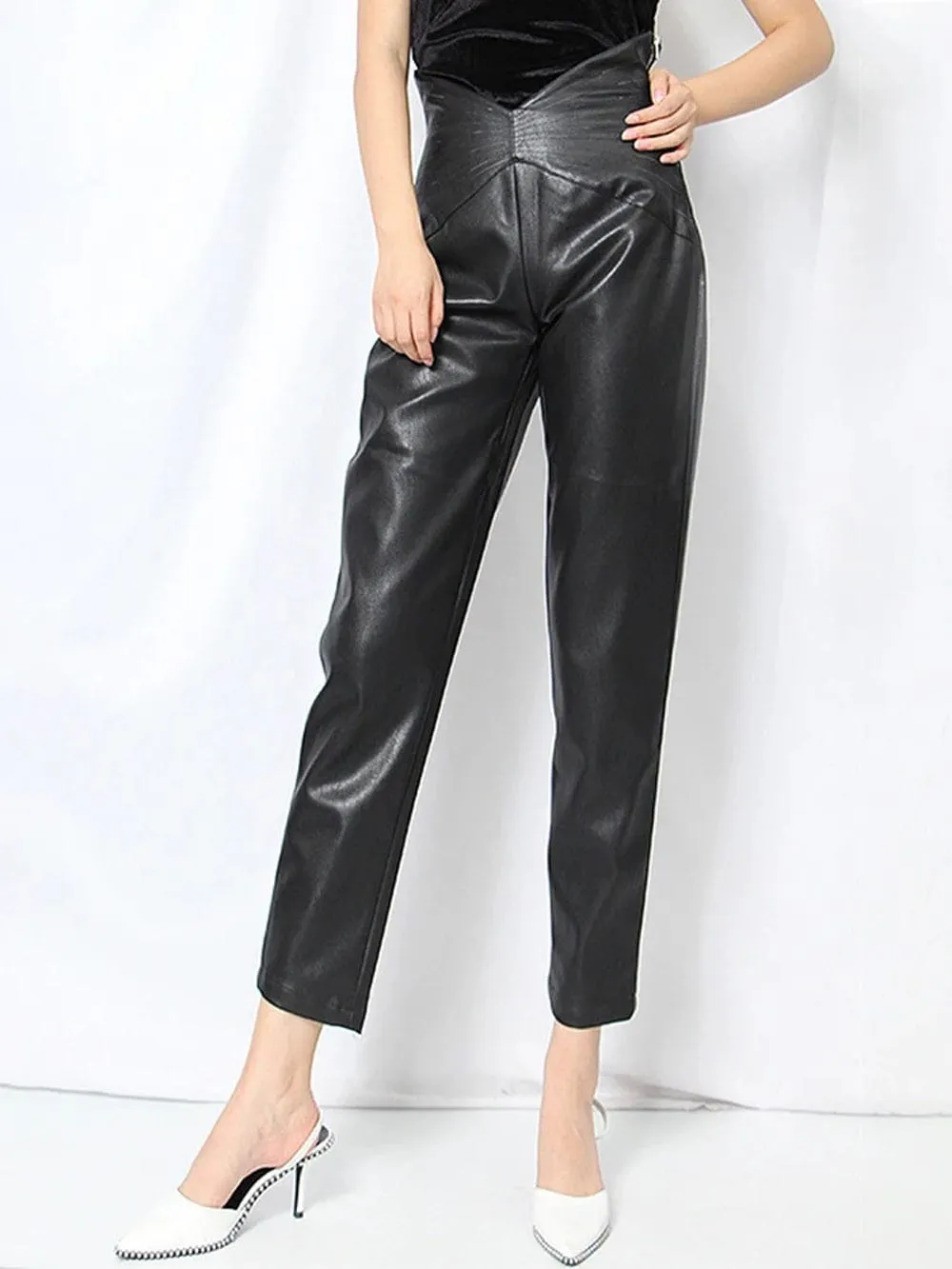 Cailyn Casual Spliced PU Leather Pant