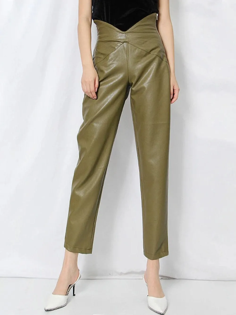 Cailyn Casual Spliced PU Leather Pant