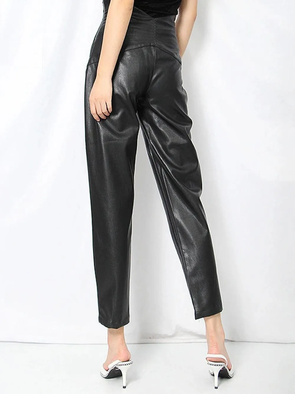 Cailyn Casual Spliced PU Leather Pant