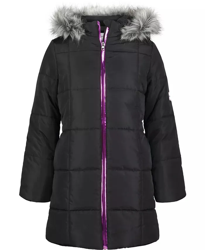 Calvin Klein Big Girls Metalliac Zipper Long Puffer, Size Medium 8/10