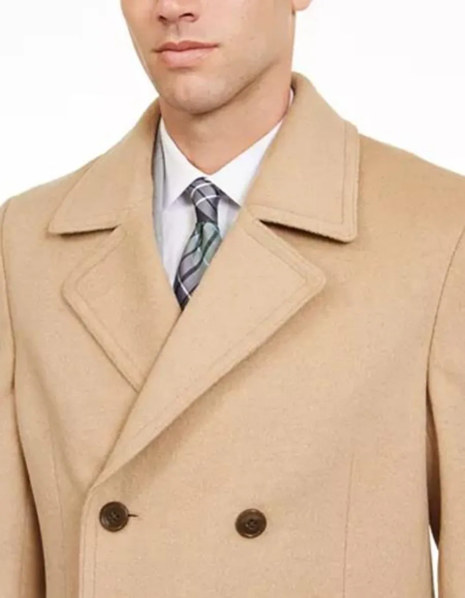 Camel Hair Top Coat - Double Breasted Coat - Big and Tall Peacoat - Top coats For Mens