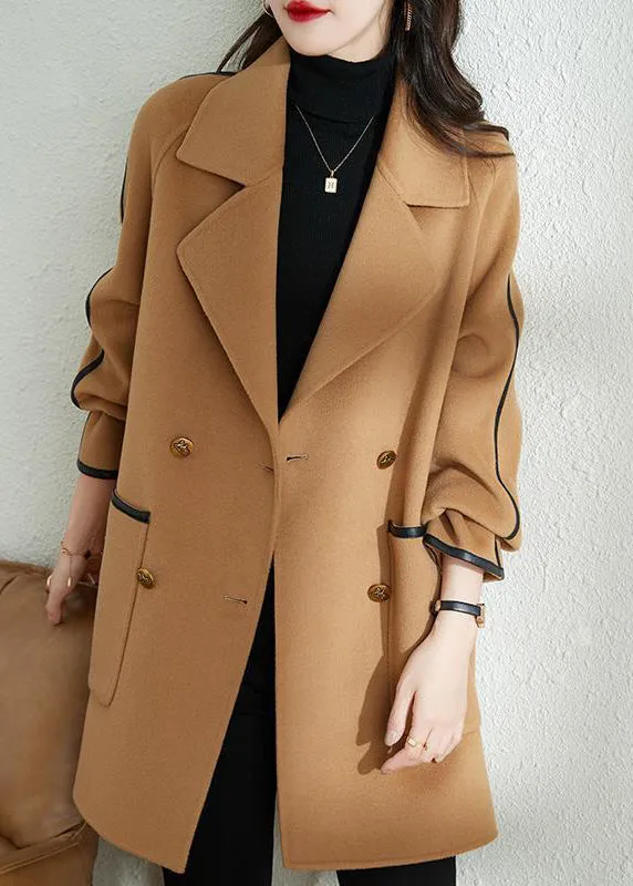 Camel Patchwork Woolen Trench Oversized Double Breast Fall