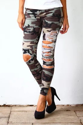 Camo Super Destroyed Skinny Jeans