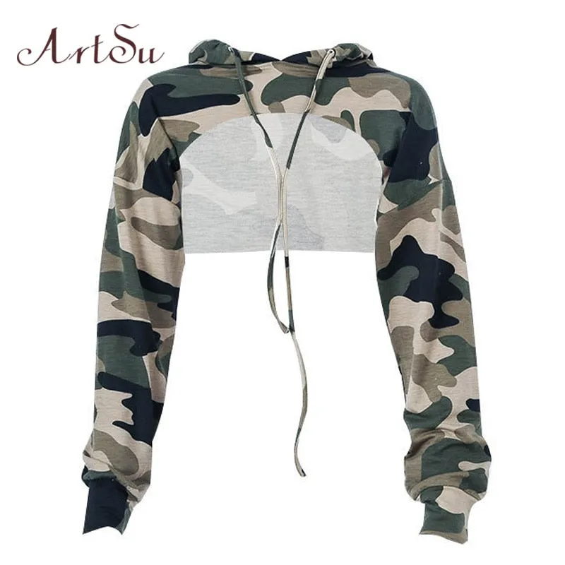 Camouflage Hoodie Long  Crop Top