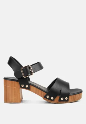 Campbell Faux Leather Textured Block Heel Sandals