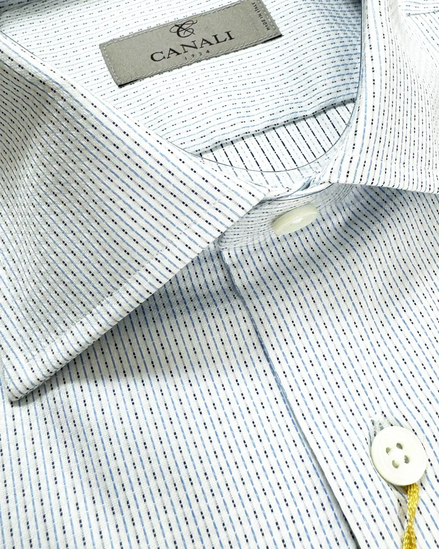 Canali Dress Shirt White Blue Navy Striped Micro Pattern - Modern Fit 39 - 15 1/2