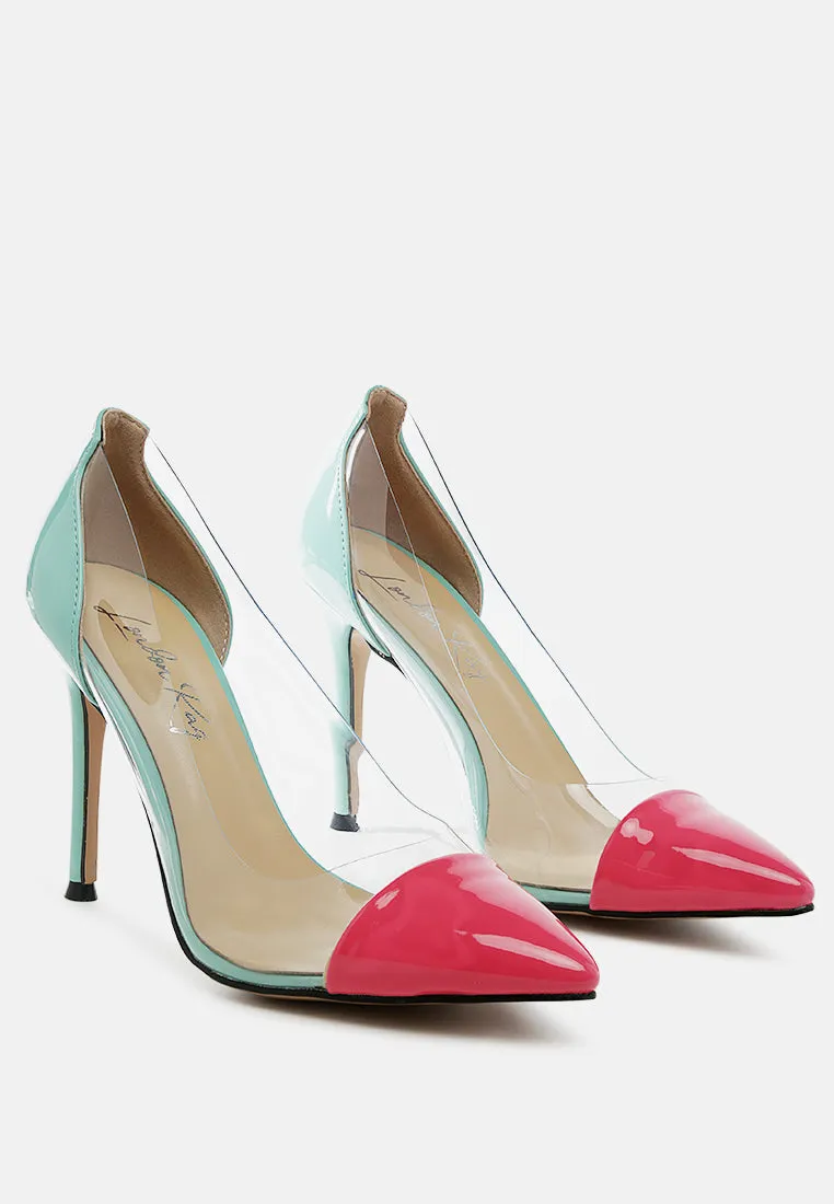 Candace Clear Patent Faux Leather Detail Pumps