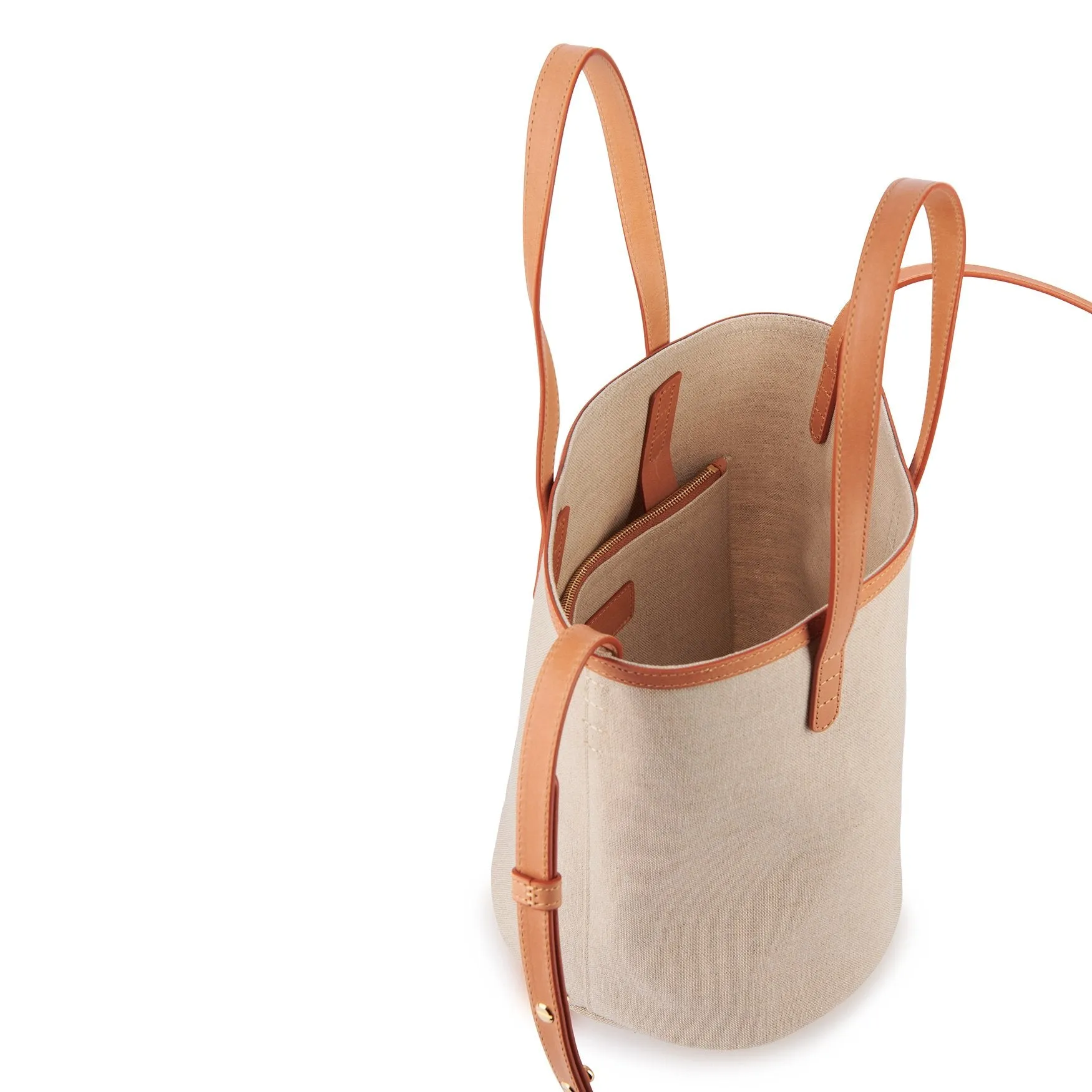 Canvas Mini Circle Bucket Bag - Beige