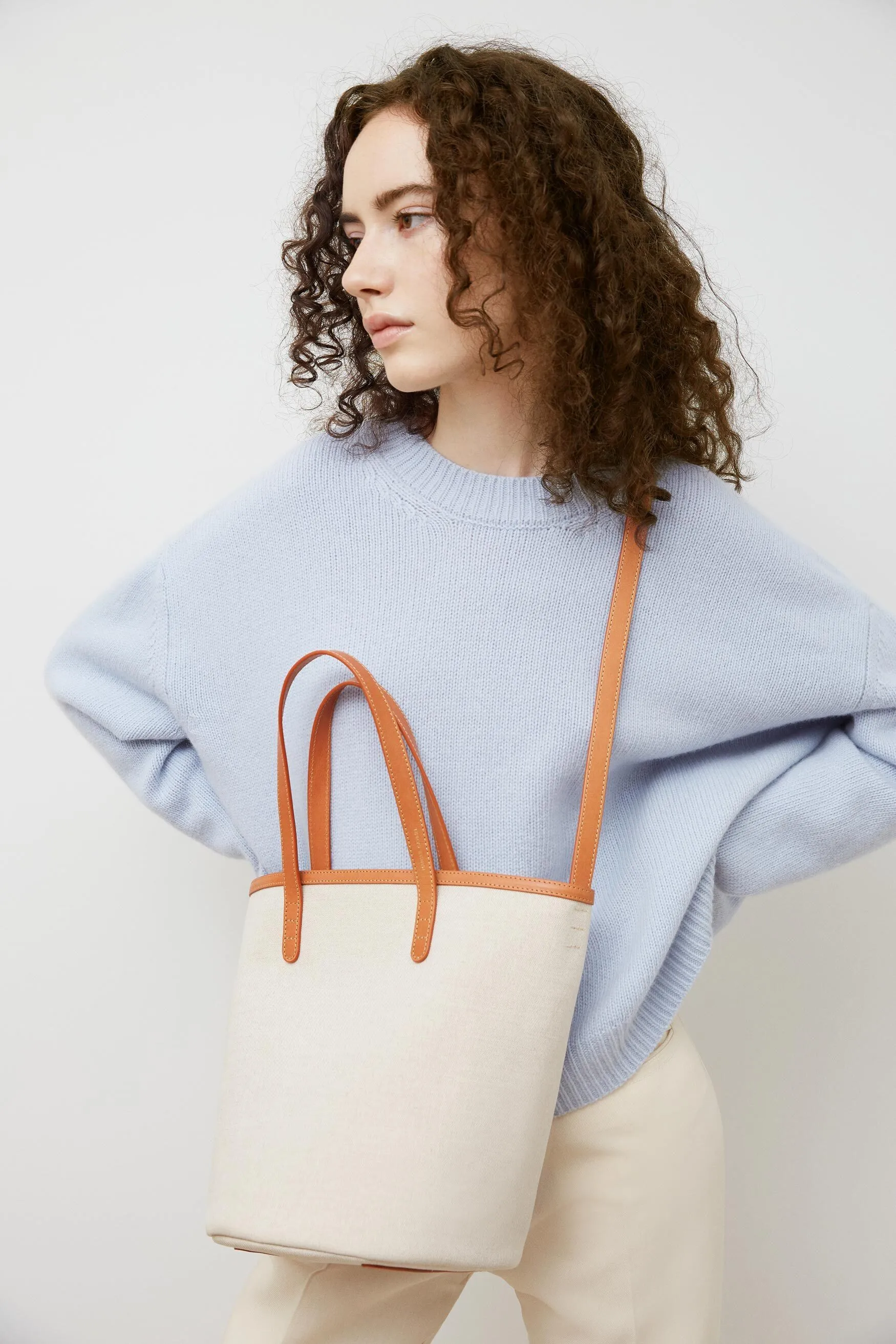 Canvas Mini Circle Bucket Bag - Beige