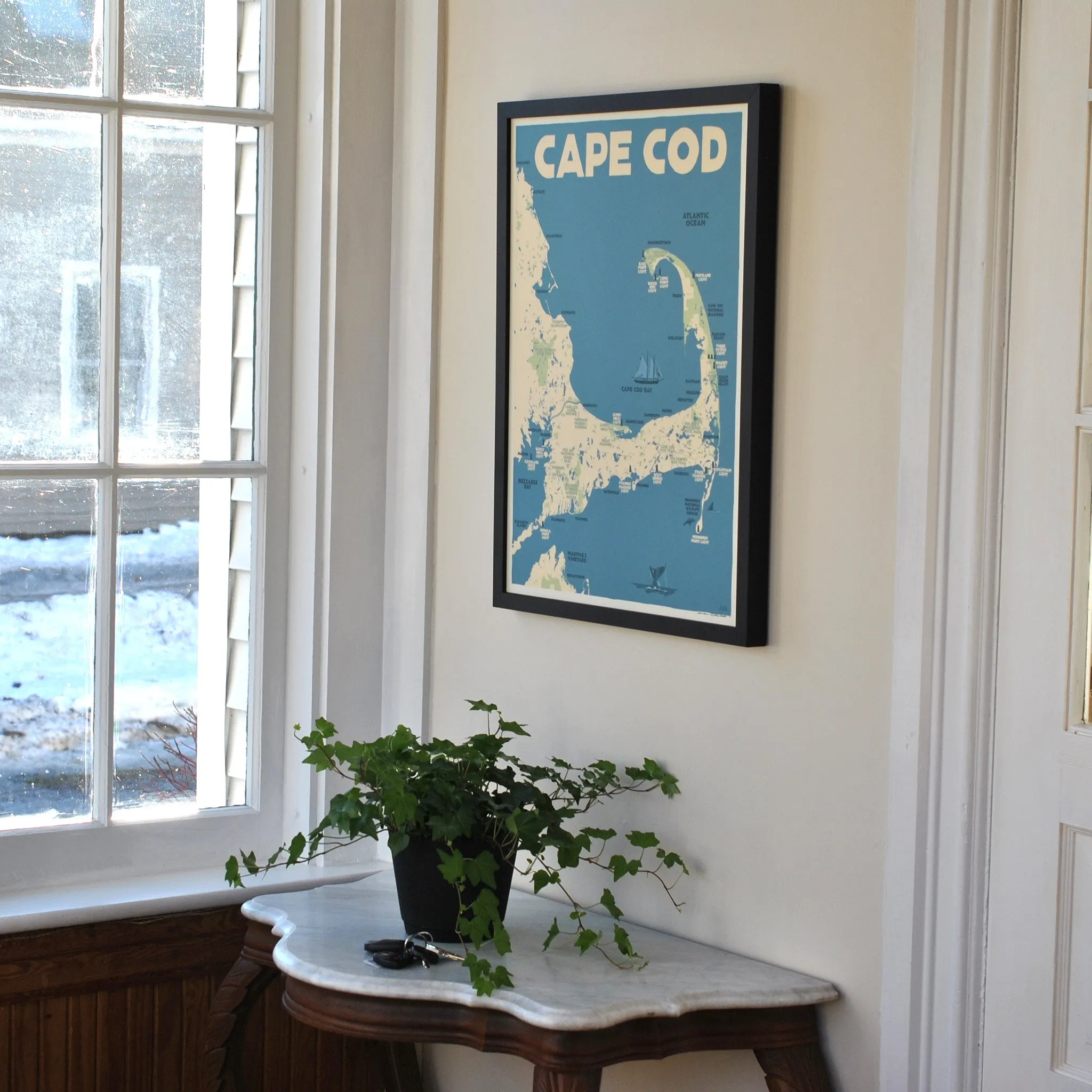 Cape Cod Map Art Print 18" x 24" Framed Travel Poster By Alan Claude - Massachusetts