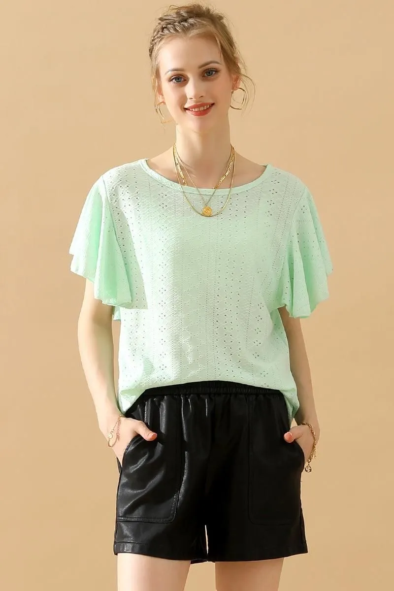 CAPE SLEEVE HOLLOW HOLE DETAILED CASUAL TOP