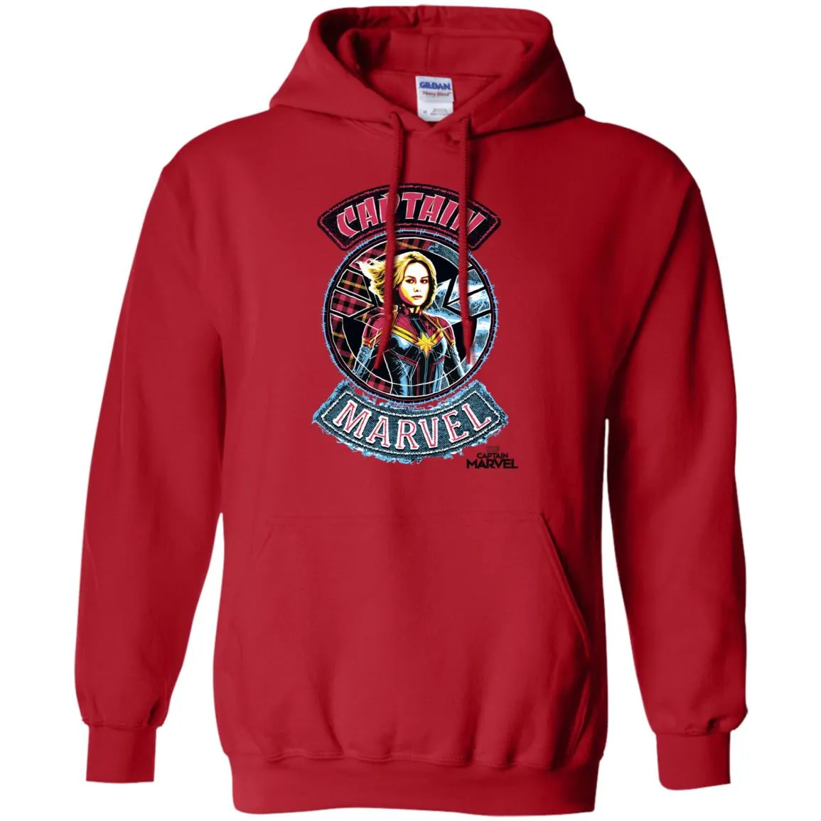 Captain Marvel Stitched Patched Portrait Pullover Hoodie Sweatshirt