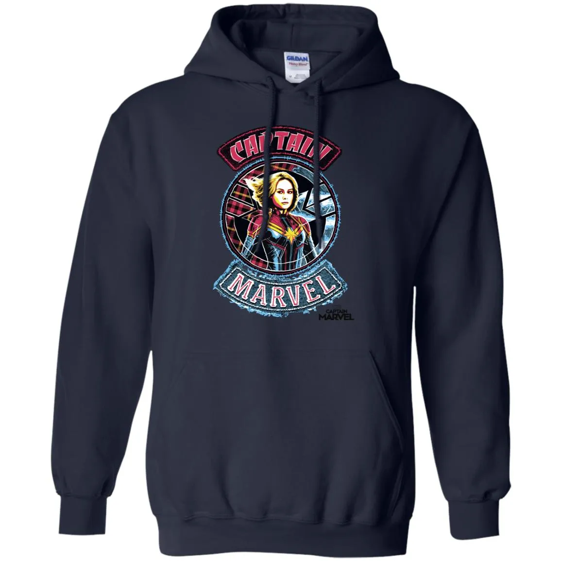 Captain Marvel Stitched Patched Portrait Pullover Hoodie Sweatshirt