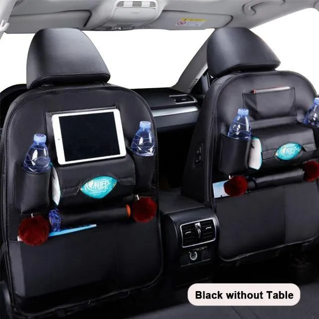 Car Seat-Back Organizer Leather with Foldable Stowable Table Tray