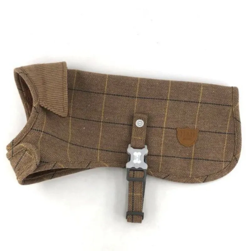 Caramel Checked Tweed Dog Coat