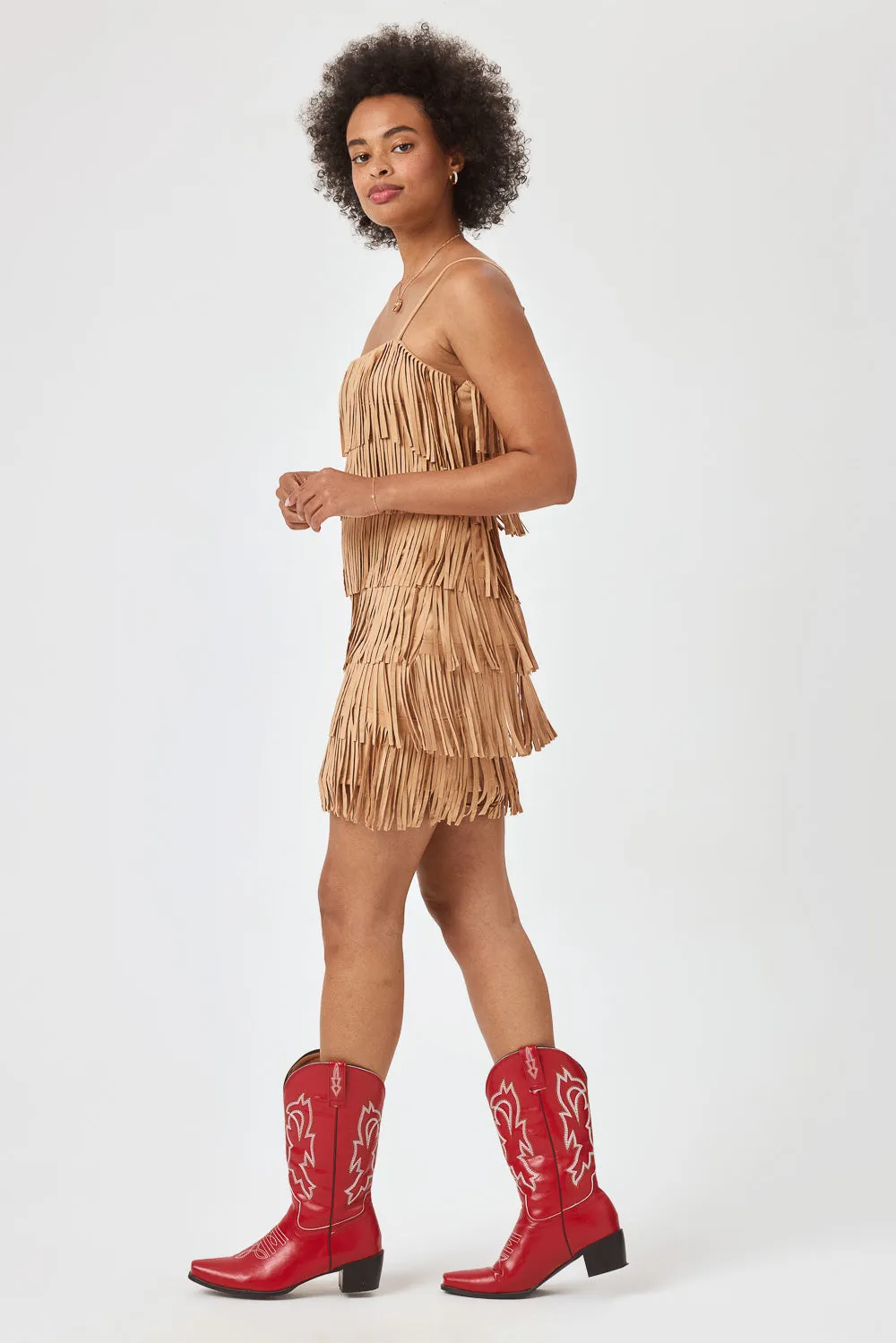 Caramel Suede Fringe Dress