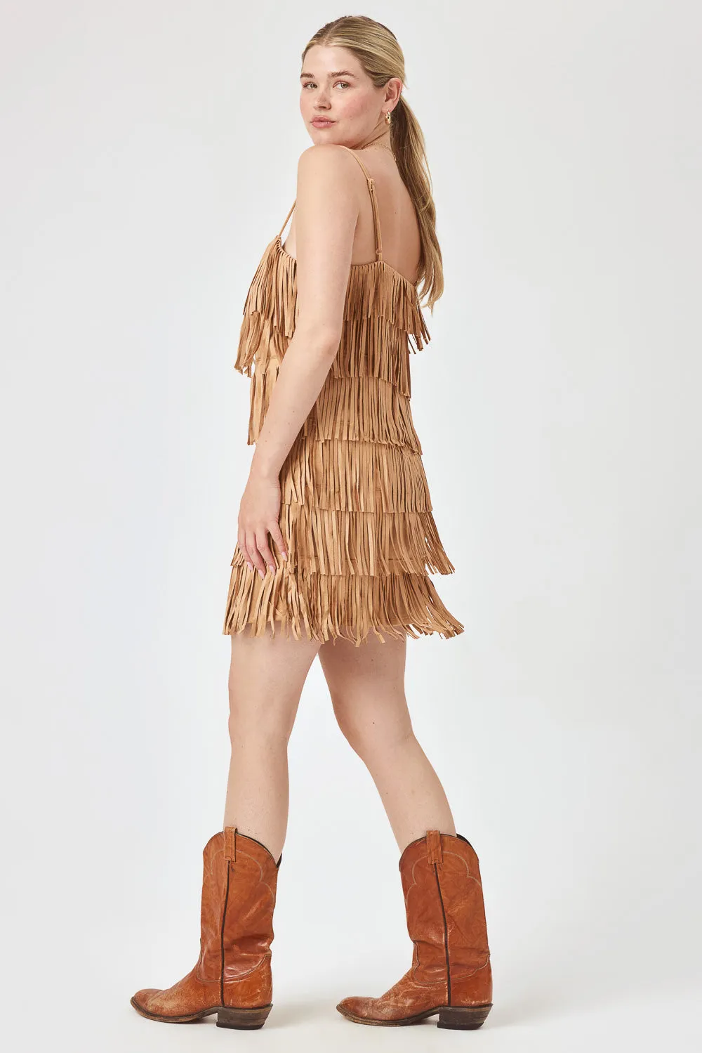 Caramel Suede Fringe Dress