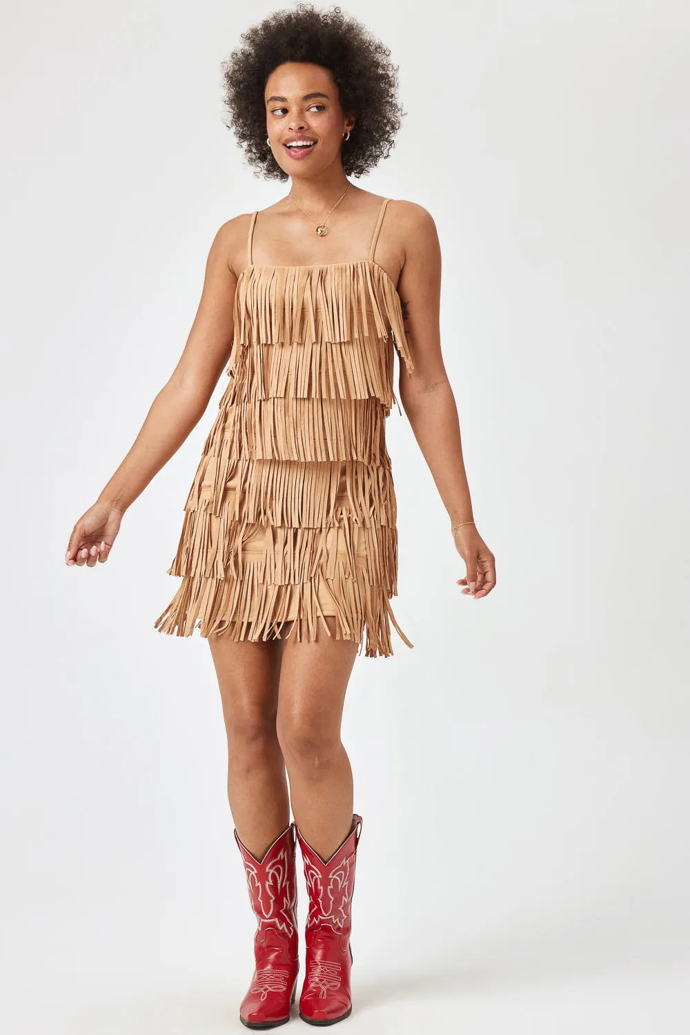 Caramel Suede Fringe Dress