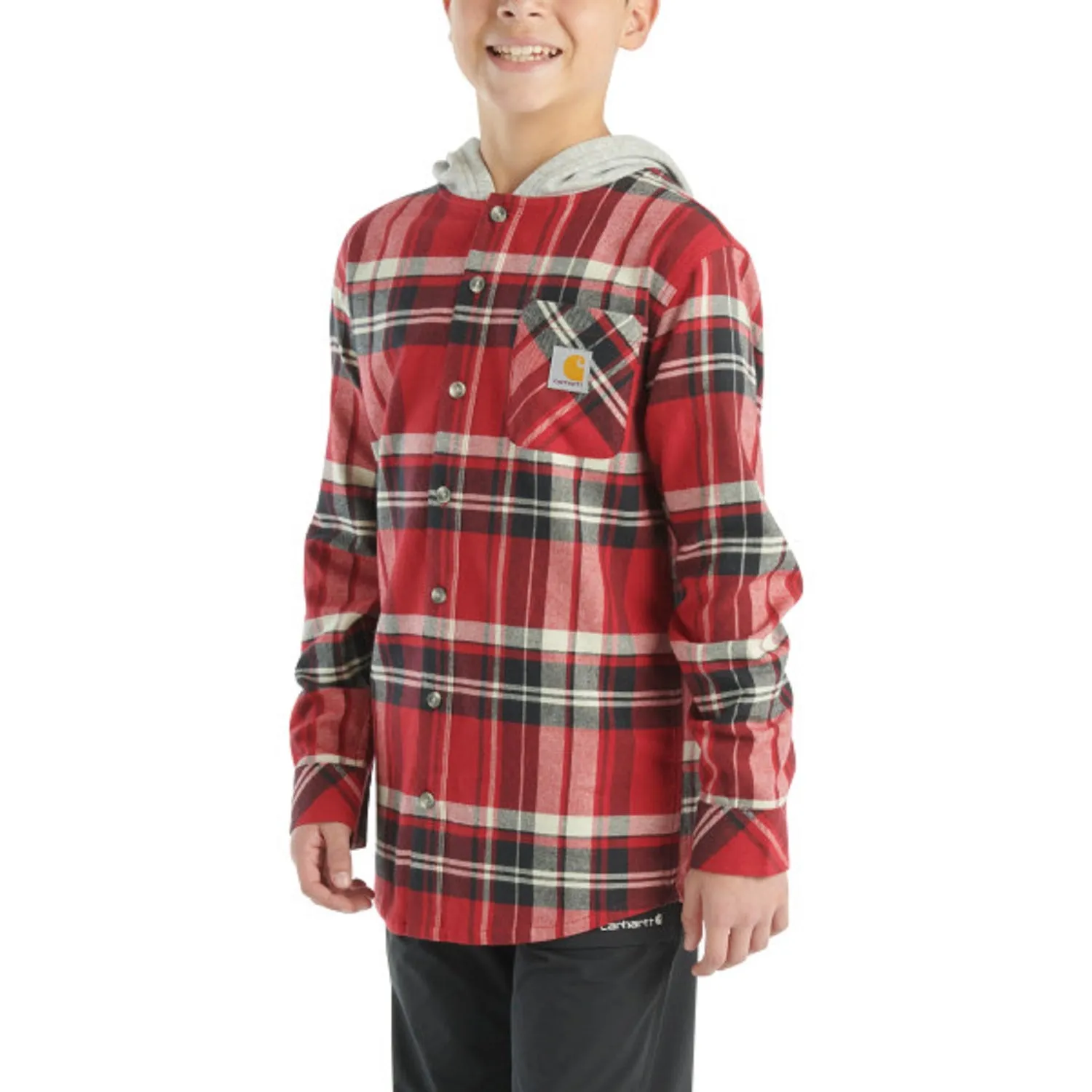 Carhartt Boys' Long Sleeve Flannel Button-Front Hooded Shirt