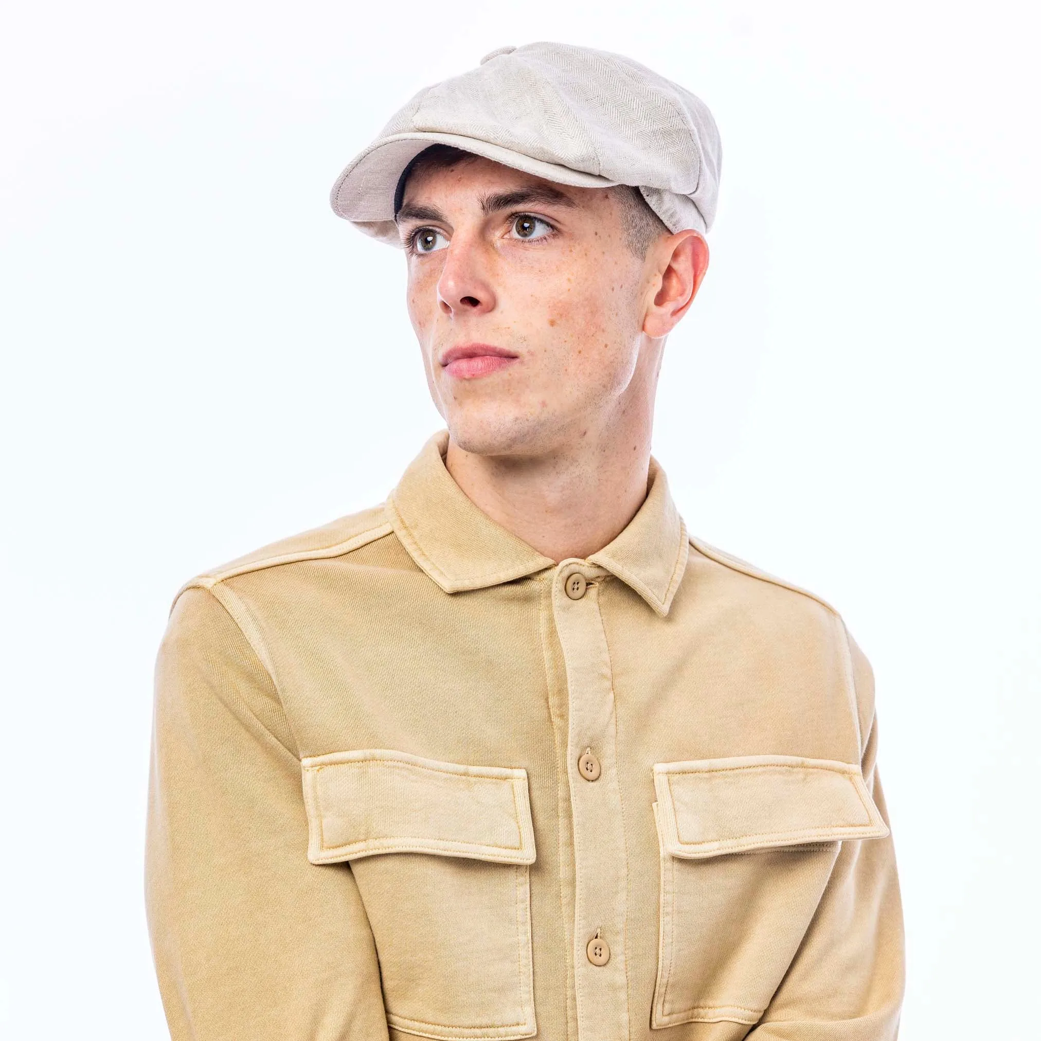 Carlyle Herringbone Linen Newsboy Cap