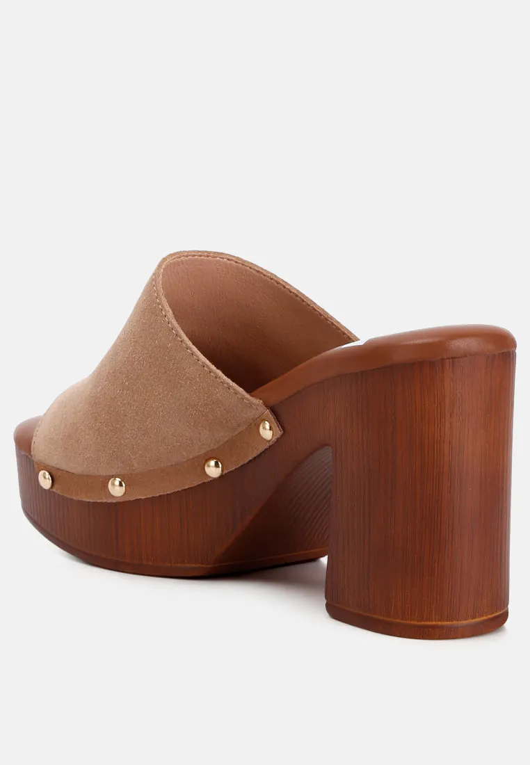 Cartera Suede High Block Heel Clogs