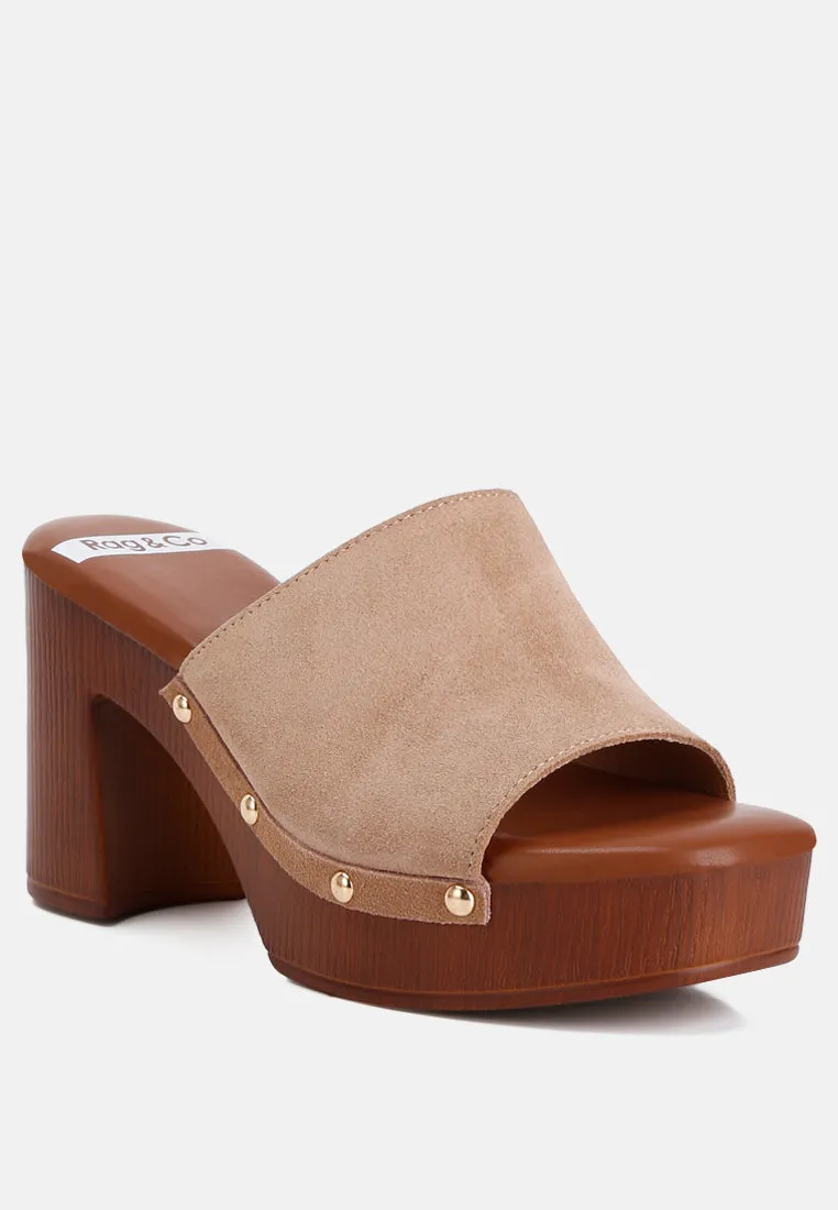 Cartera Suede High Block Heel Clogs