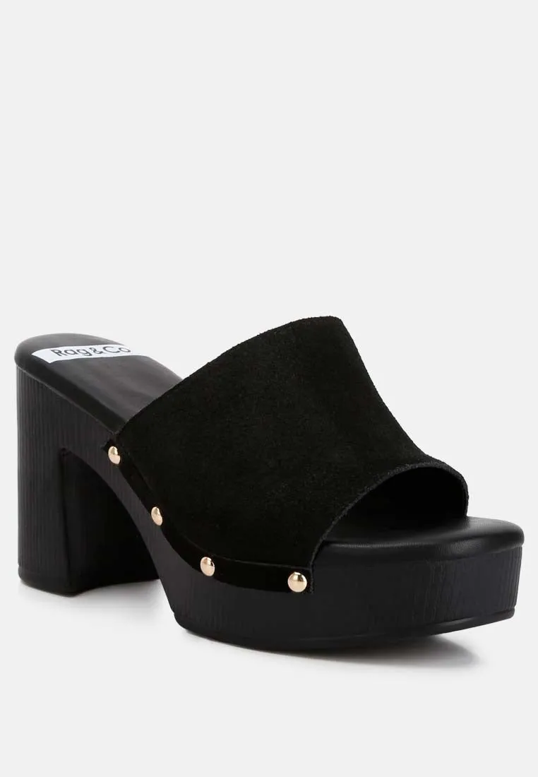 Cartera Suede High Block Heel Clogs