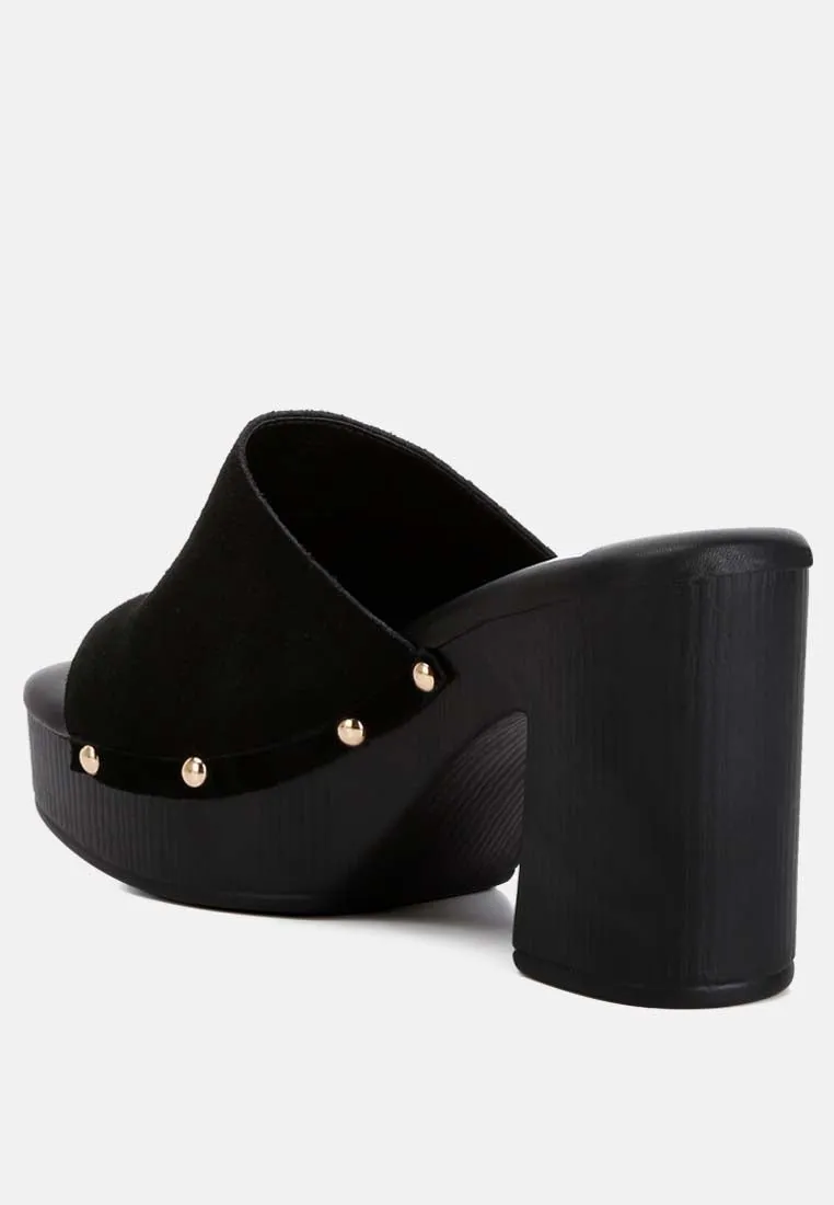 Cartera Suede High Block Heel Clogs