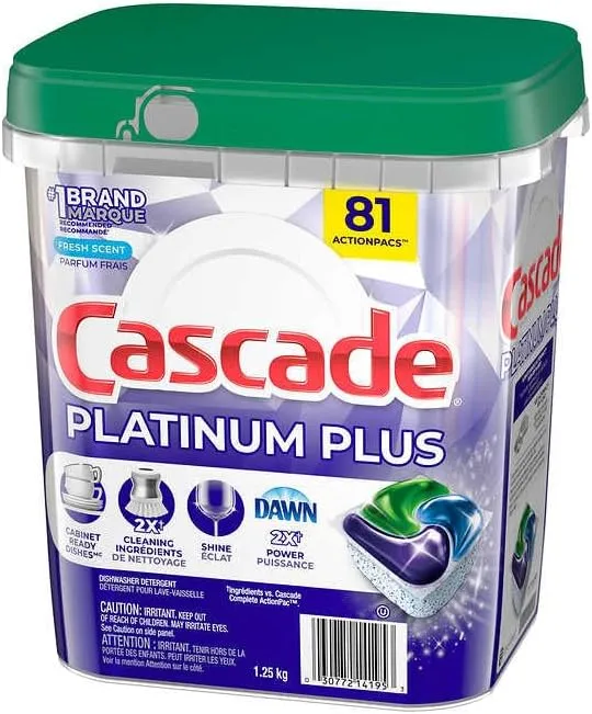 Cascade Platinum Plus Action Pacs Dishwasher Detergent Capsules, 81 Count