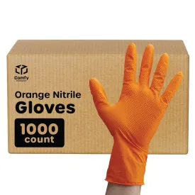 [Case of 1000] 8 Mil Disposable Orange Nitrile Heavy-Duty Gloves, Industrial, Diamond Texture - Medium