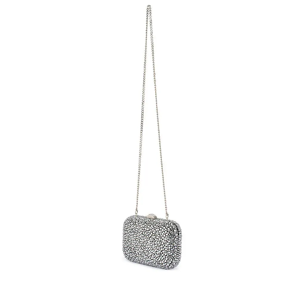 Casey Encrusted Clutch - Black & Silver