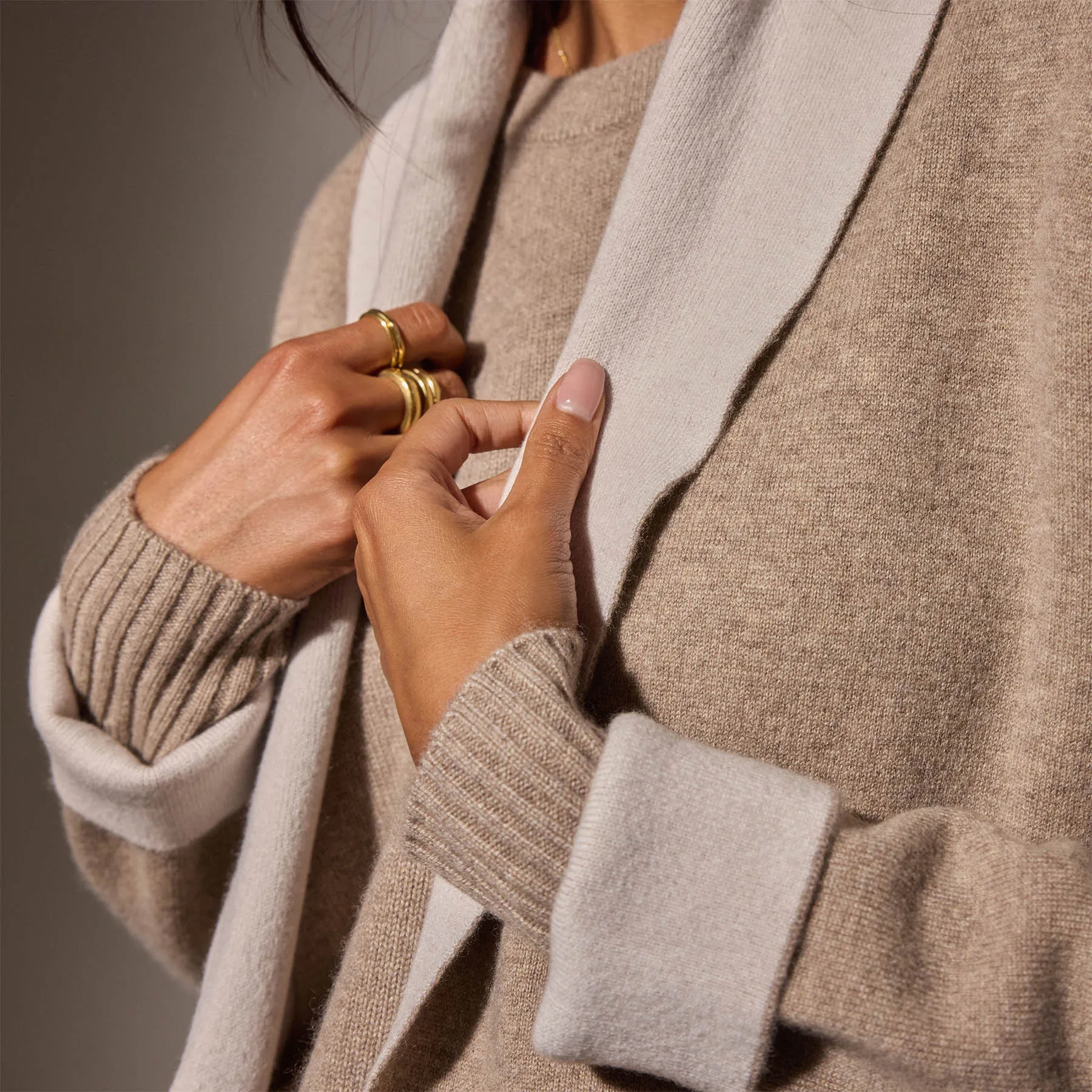 Cashmere Shawl Collar Coat - Coyote/Pearl