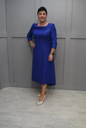 Cassandra Royal Blue Dress Enhanced With Rose Pattern - Sinels 120 A