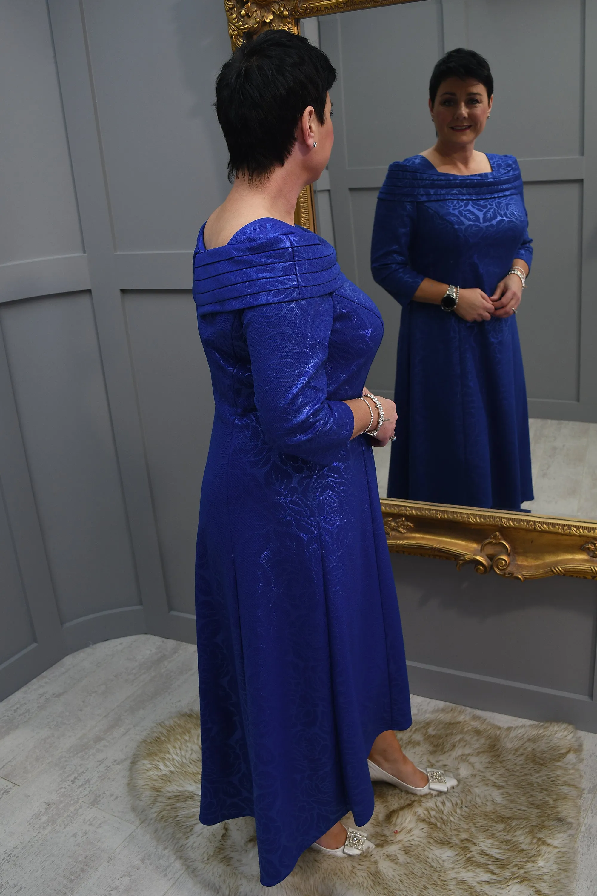 Cassandra Royal Blue Dress Enhanced With Rose Pattern - Sinels 120 A