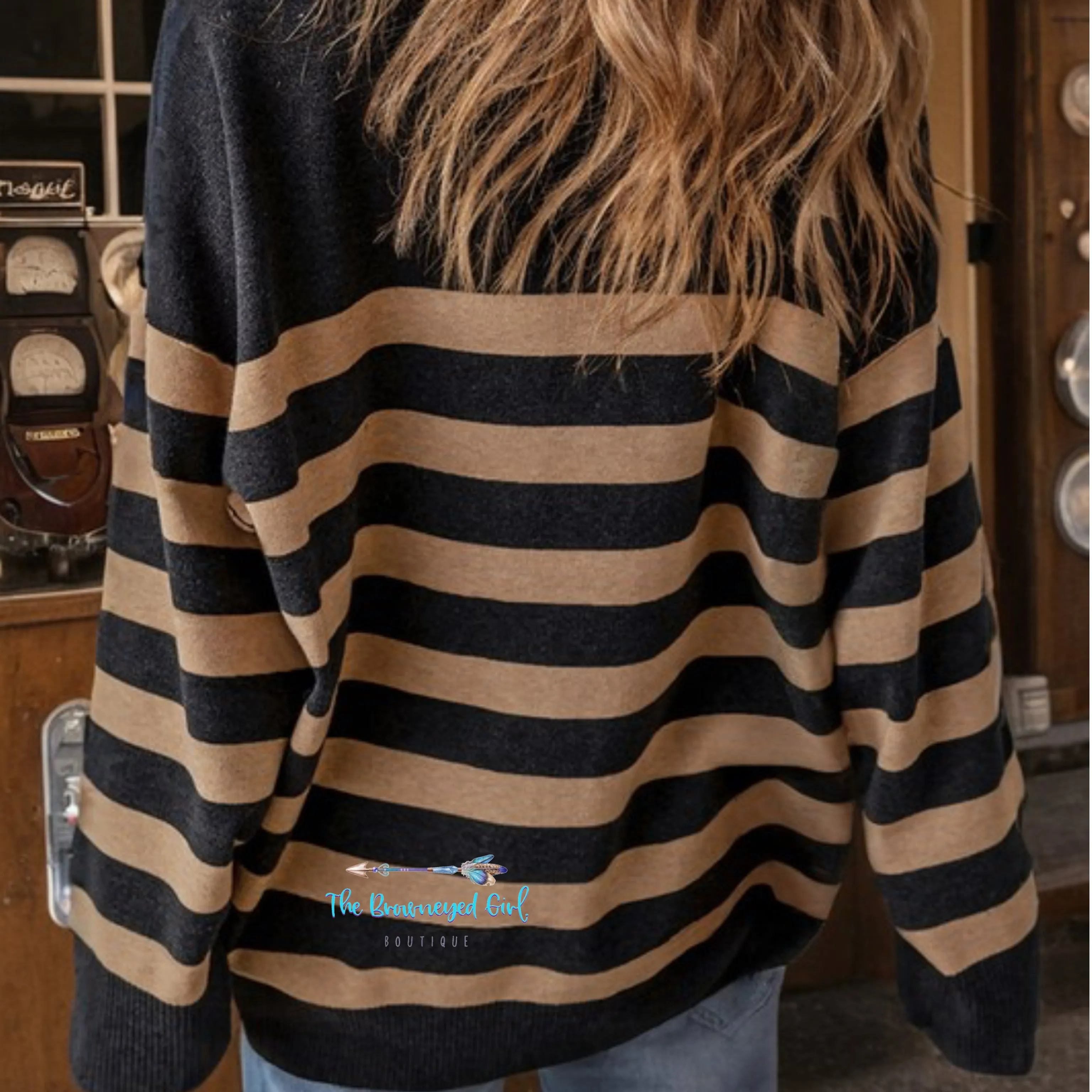 Cassandra Stripe Collared Oversized Sweater