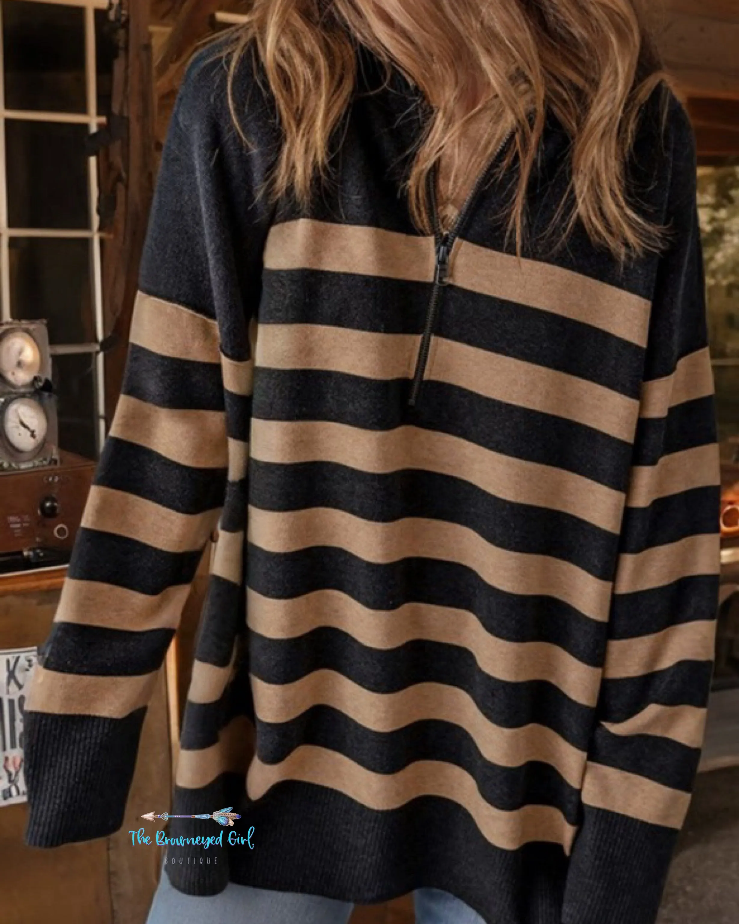 Cassandra Stripe Collared Oversized Sweater